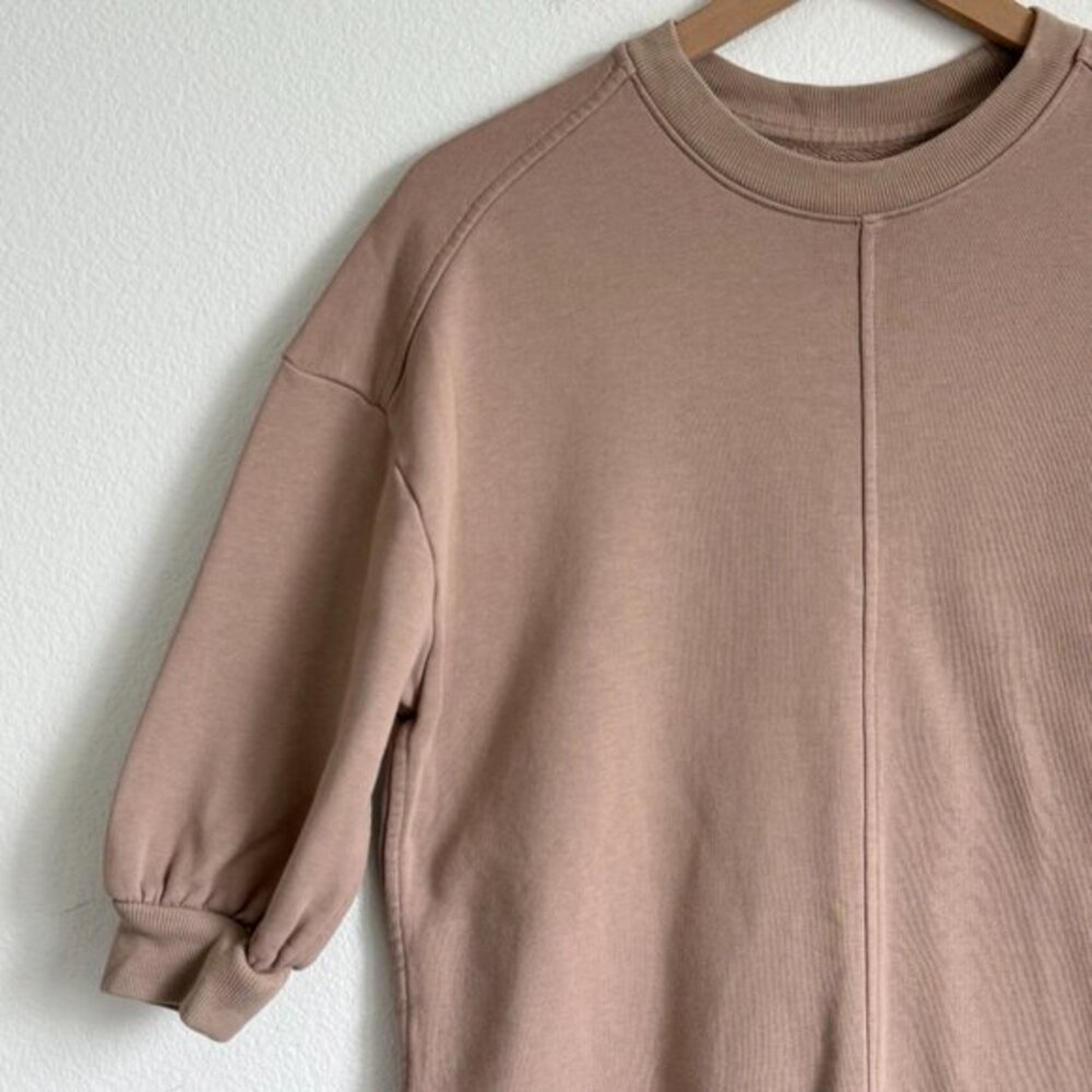 Everlane Brown Organic Cotton Puff Sleeve Sweatshirt Dress XXS Minimalist Cozy - Picture 3 of 6
